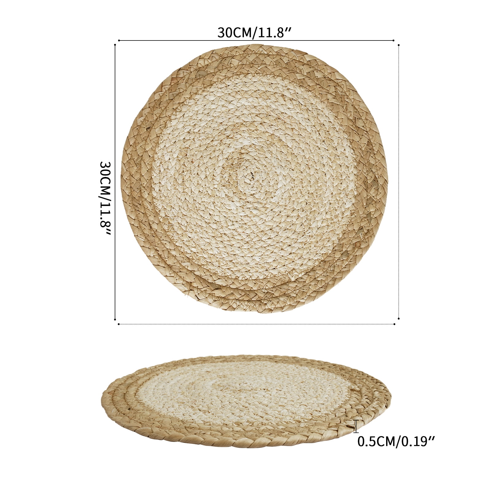 6 Pack Round Woven Placemats Natural Water Hyacinth Wicker Place mats Braided Straw Table Mats Charger Plates for Dining Table, Fall, Thanksgiving, Christmas (11.8 inch)