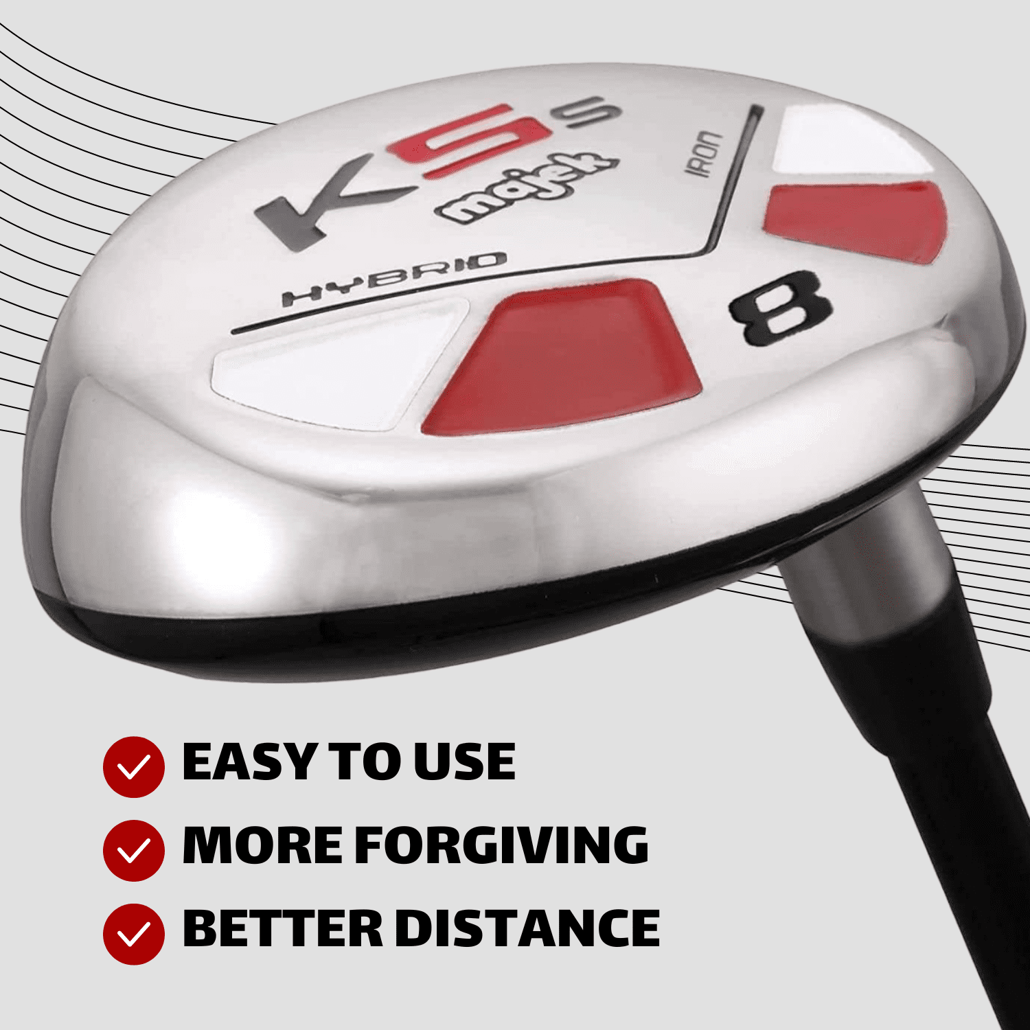 Majek Golf +1 inch Over Big & Tall Men's #9 Hybrid Regular Flex Right Handed New Utility R Flex Club (Tall 6'0"+ / +1" Over) with Midsize Black Pro Velvet Grip