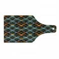 thumbnail image 1 of Plaid Cutting Board, Contemporary Design of Geometrical Diagonal Tartan Pattern with Intersecting Lines, Tempered Glass Cutting and Serving Board, Wine Bottle Shape, Multicolor, by Ambesonne, 1 of 1