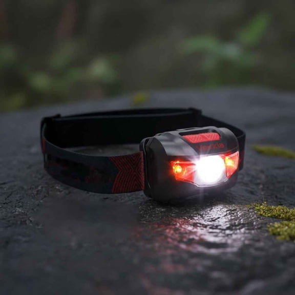 Ultra Bright LED Headlamp with White & Red LEDs, 5 Lighting Modes. Waterproof Headlight for Running, Cycling, Fishing, Hiking, Repairing. Batteries Included.