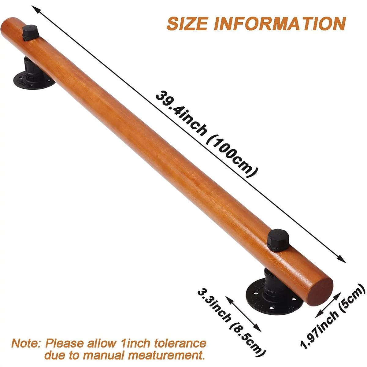 Petoto  Exquisite Solid Wood Staircase Handrail, 3.3ft Non-Slip Indoor Stair Railing for Home