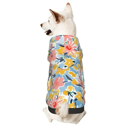 Cauagu Watercolor Wildflowers Pattern Winter Pet Hoodie Sweatshirts- Dog Hoodie Sweater with Leash Hole - Cute Dog Hoodie - Pet Clothes Puppy Cat Custume -X-Small