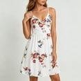 thumbnail image 5 of Women's Spaghetti Strap Summer Floral Vacation Dress, Boho V Neck Sleeveless Swing Wedding Guest Beach Dresses, 5 of 7