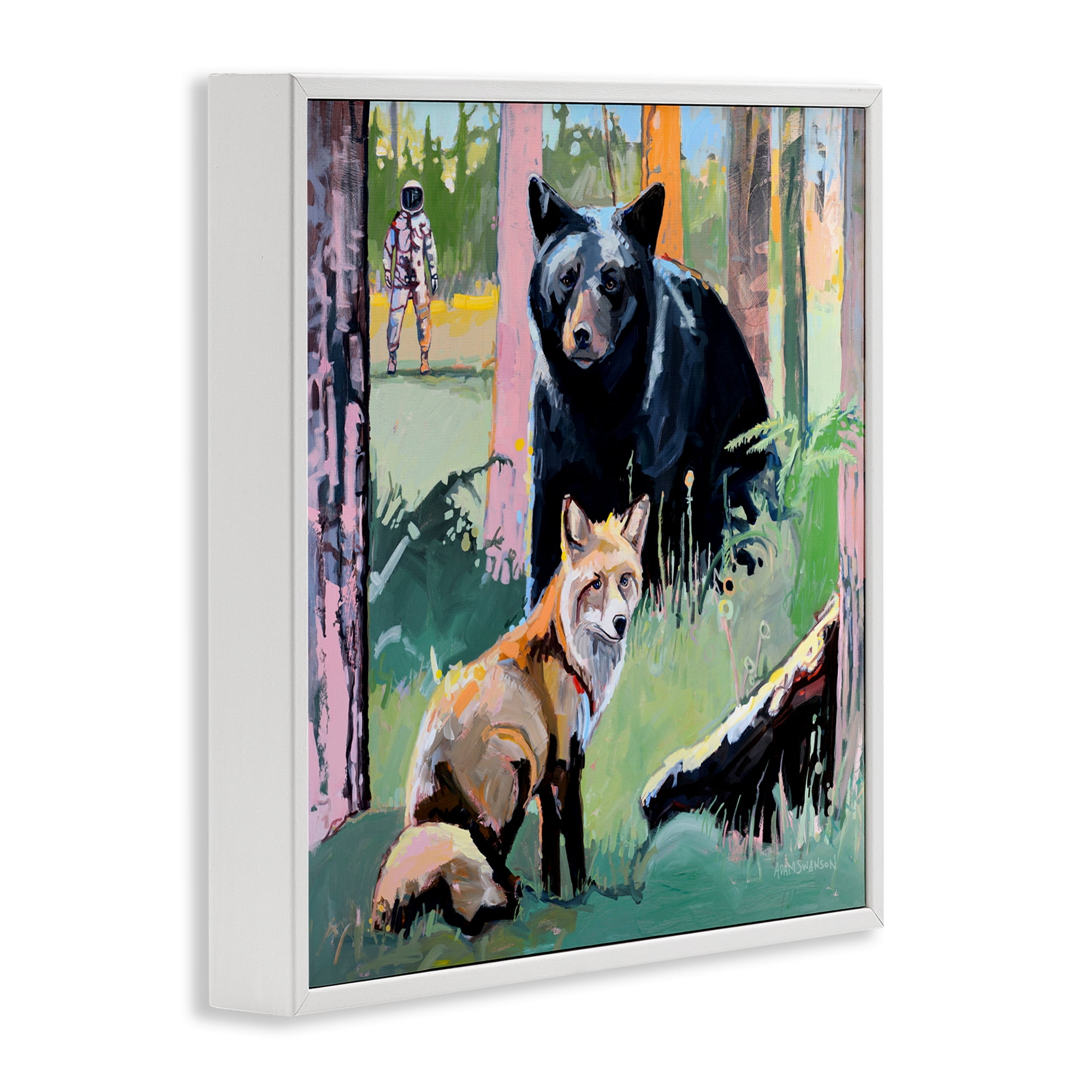 Forest Animals in Deep Space White Framed Giclee Art, design by Adam Swanson