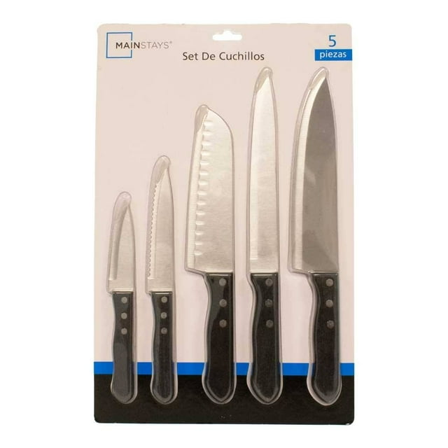 Set de Cuchillos Mainstays de Acero Inoxidable con Mango de Madera y Espiga Completa 5 Piezas