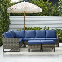 Gymojoy Outdoor Patio Furniture Set 3 Pieces Sectional Rattan Sofa Set Gray Wicker Patio Conversation Set with Ottomans and Cushions