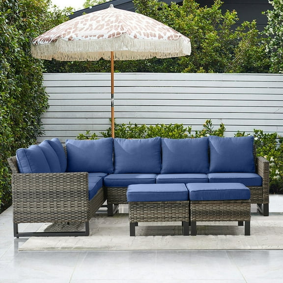Gymojoy Outdoor Patio Furniture Set 3 Pieces Sectional Rattan Sofa Set Gray Wicker Patio Conversation Set with Ottomans and Cushions