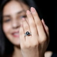 thumbnail image 5 of Rosec Jewels Lab Grown Black Diamond Wedding Bridal Ring Set - 8 mm Circle Engagement Ring with Band - AAAA Quality Certified, 925 Sterling Silver, US 4.00, 5 of 9