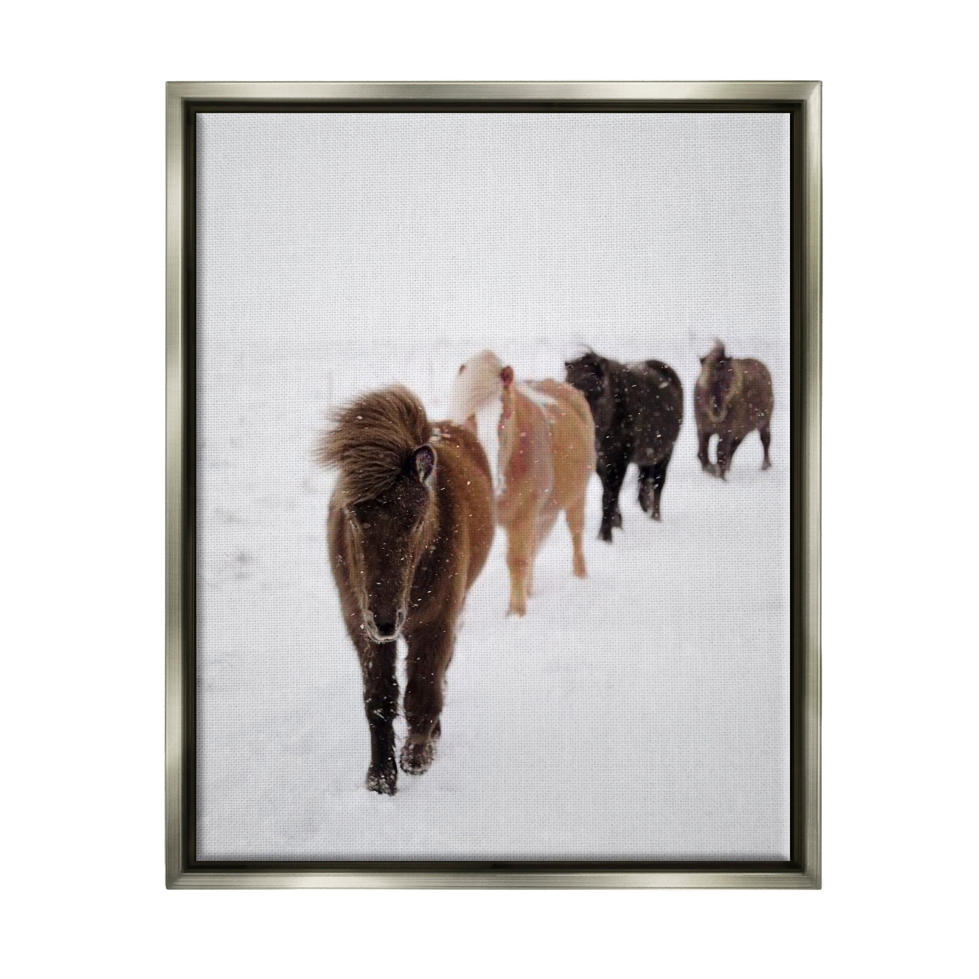 Stupell Industries Winter Horses Walking White Field Snowy Weather Luster Gray Framed Floating Canvas Wall Art, 24x30, by Amy Brinkman