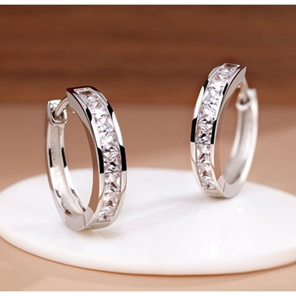 2Ct Princess Cut Lab Created Diamond Women Hoop Earrings 14K White Gold Plated