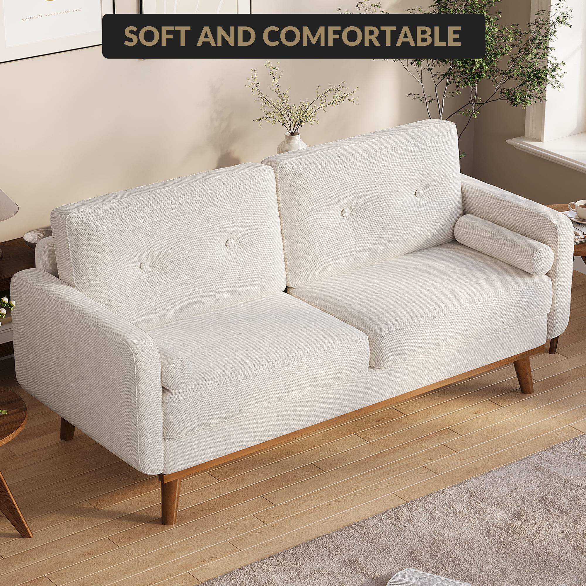 Modern Accent 65"W Loveseat Sofa, Button Tufted Upholstered Furniture,Mid Century Modern Decor Love Seat Couches for Living Room, Small Couch for Bedroom Office Apartment, So-lid & Easy to Install