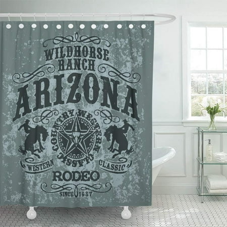 PKNMT Western Arizona Wild Horse Rodeo Grunge Artwork for in Custom Colors Cowboy Ranch Shower Curtain Bath Curtain 66x72