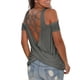 thumbnail image 4 of Tops con hombros descubiertos para mujer, camiseta lisa de manga corta con espalda abierta, blusas informales holgadas sin espalda sexy Pompotops hfajkhk133023, 4 of 9