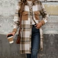 thumbnail image 6 of Women Jacket Plaid 2025 Coffee Winter Mid-Length Woolen Retro Brushed Long Sleeve Cardigan Jacket M, 6 of 7