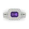 thumbnail image 2 of 3.05ct Brilliant Emerald Cut Natural Amethyst 18K White/Rose Gold Halo Solitaire with Accents Engagement Bridal Wedding Ring Band Set size 8, 2 of 7