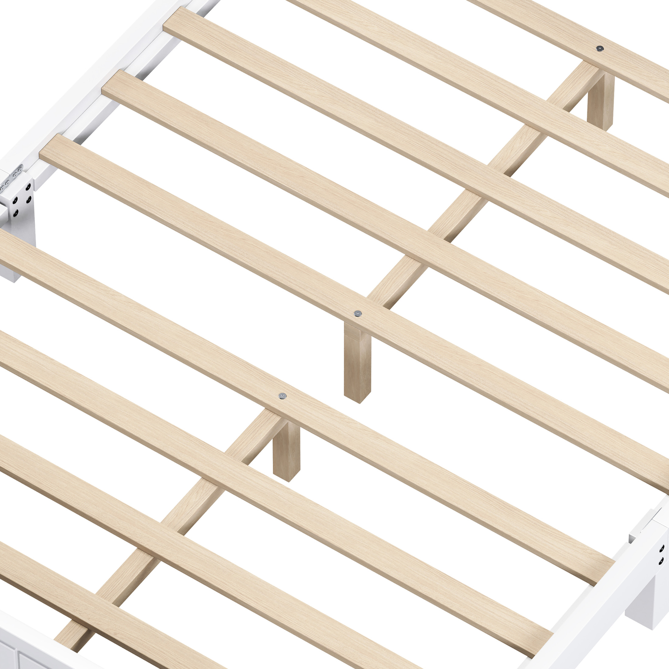Noble House Full Bed Frame with Headboard, Vintage Wooden Platform Bed with Slat Support, White