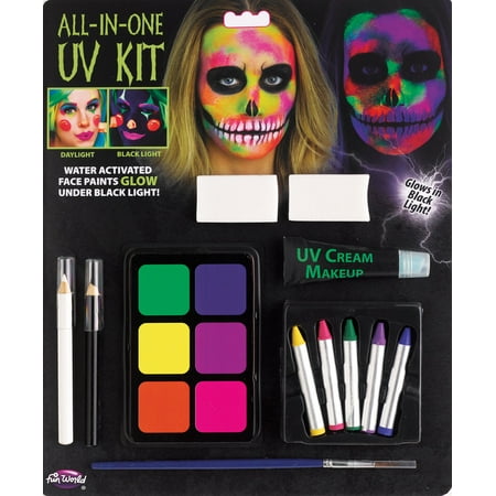 Fun World All-In-One Water Activated UV Halloween 12pc Makeup Kit, 0.21