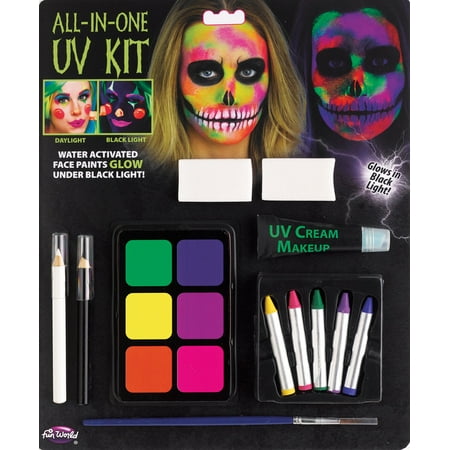 Hollywood Halloween Makeup - Fun World All-In-One Water Activated UV Halloween 12pc Makeup Kit, 0.21