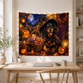 thumbnail image 5 of Dachshund in Witch Hat with Halloween Neighborhood Scene, Cozy Illustration for Dog Lovers, Fantasy Decor, Halloween Gift, Tapestry Wall Hanging for Living Room and Bedroom, 5 of 7