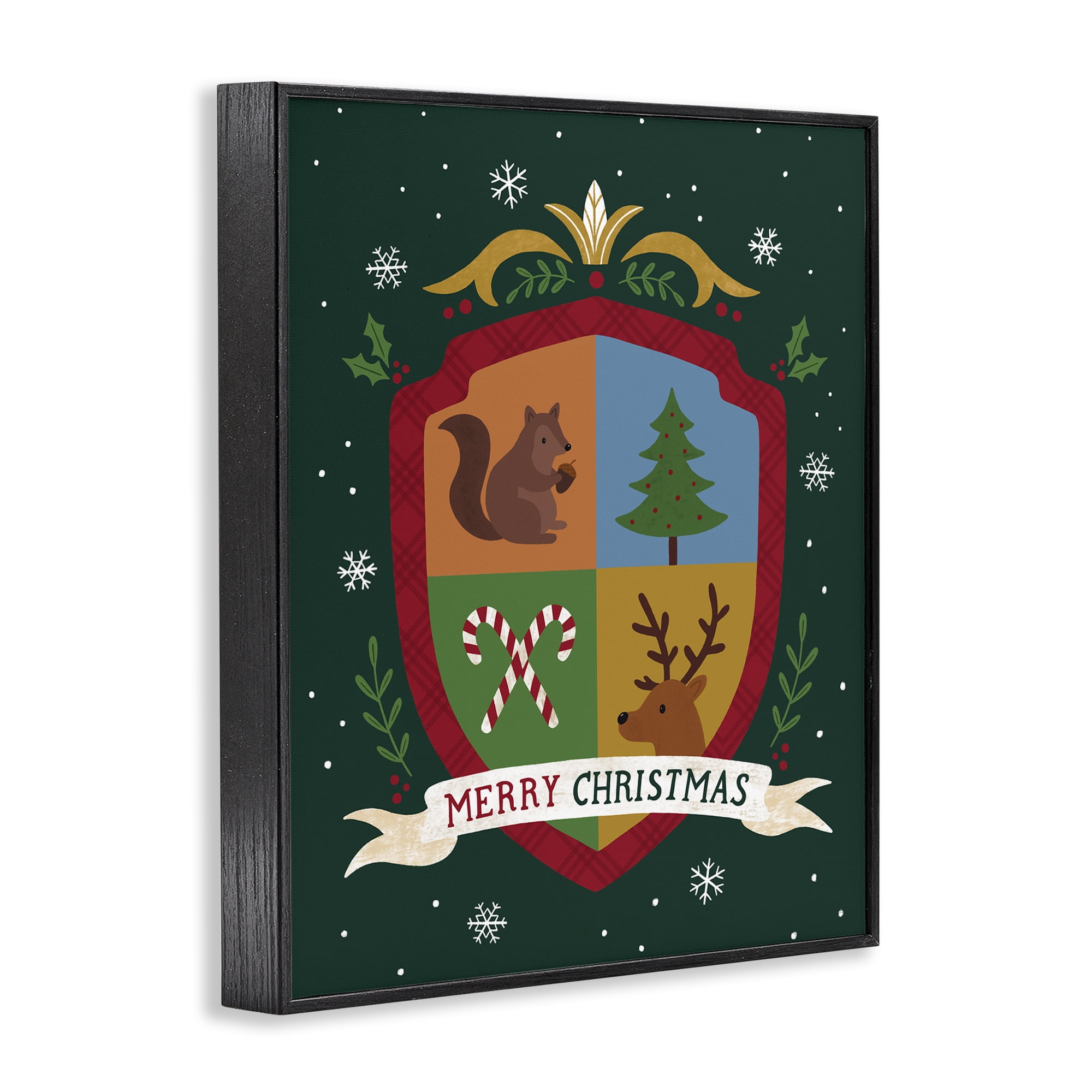 Stupell Industries Merry Christmas Woodland Crest Holiday Painting Black Framed Art Prints Wall Art, 24 x 30