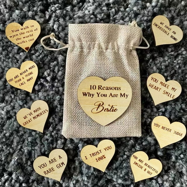 Xihbxyly Set de Regalo de Amistad, 10 Razones Por Las Que Eres Mi Amigo, Letrero de Madera de Recuerdo, Diseño Único de Tarjeta de Corazón, Regalo Considerado para Amigos, Bolsa de Regalo Incluida, P