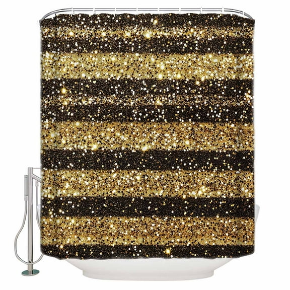 72x78 Inch Shower Curtain Gold Black Bathroom Decor Waterproof Fabric Bathtub Bath Curtains Decorative Modern Minimalist Geometric Stripes Extra Long Shower Curtain Set with Hooks