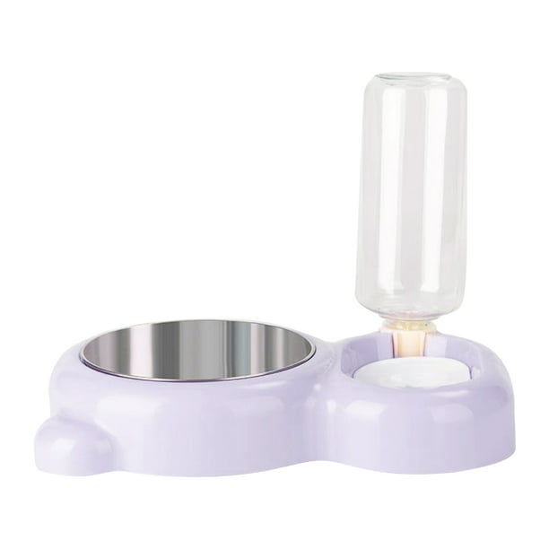 Juego de cuencos de agua y comida para perros y gatos, dispensador automático de agua y plato de comida para mascotas. Púrpura