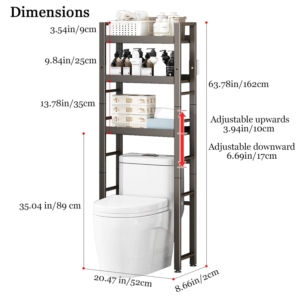 ALORHARDRO Over The Toilet Storage Rack, 3-Tier Metal Bathroom Organizer Stable Freestanding Toilet Rack Storage Shelves Space Saver, White