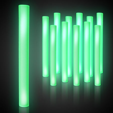 Windy City Novelties LED Foam Sticks - 12 Pack, 16", 3 Light-Up Modes for Weddings & Concerts (Green)