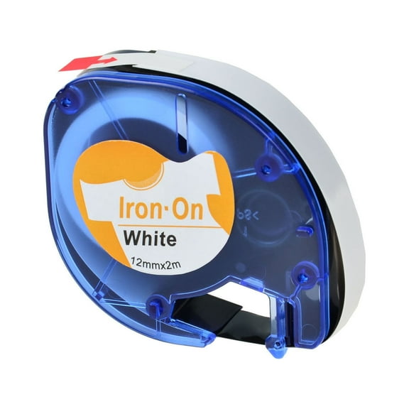 GREENCYCLE 1PK Black on White Iron-On Fabric Label Tape Compatible for Dymo 18771 LT18771 LetraTag Printer (1/2 Inch x 6.5Feet 12mm x 2m)