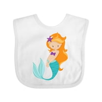 Inktastic Cute Little Mermaid, Orange Hair, Purple Sea Star Girls Baby Bib