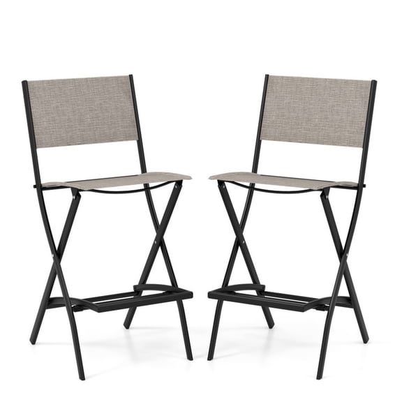 Biotree Set of 2 Folding Bar Stools with Padded Backrest and Footrest, Brown - Outdoor Patio Bar Height Chair with Footrest