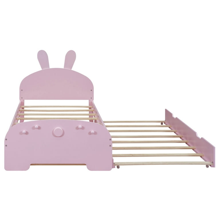 Twin Size Platform Bed with Cartoon Ears Shaped Headboard and