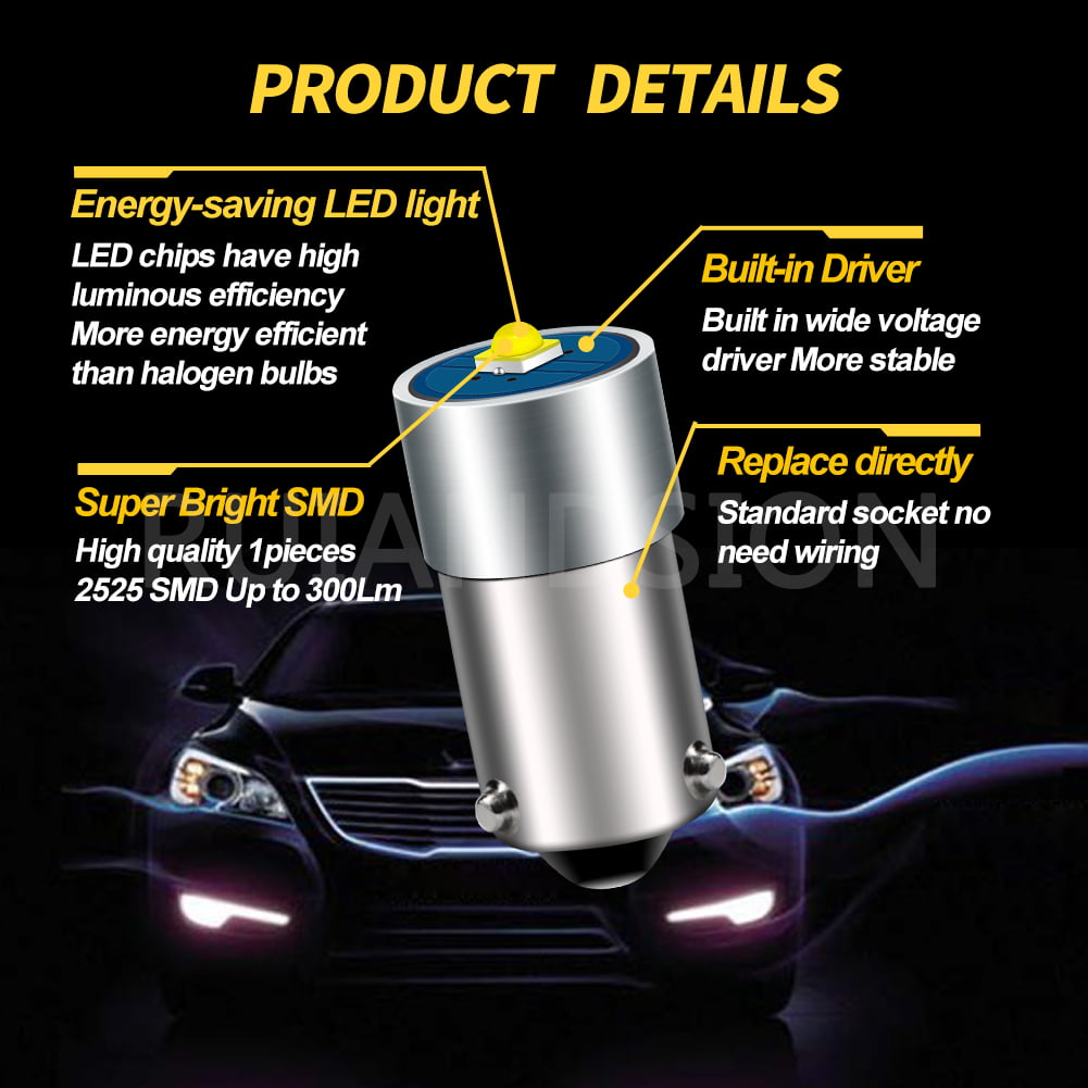 DuaBhoi H6W LED Bulb CANBUS Error Free BAX9S 64132 38161 Super Bright  3030SMD for Rear Fog Interior Side Marker Dome Map Reading Door Glove Box