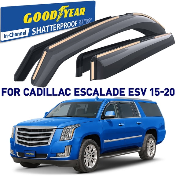 Goodyear Shatterproof in-Channel Window Deflectors for Cadillac Escalade ESV 2015-2020, Rain Guards, Window Visors for Cars, Vent Deflector, Car Accessories, 4 pcs - GY007993