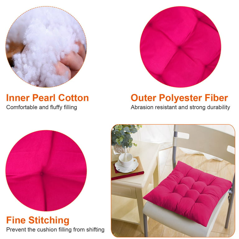 iMounTEK 4pcs Chair Cushion Pads Pillow, 15.75x15.75x2.37in Tie on Square Sitting Soft Mats for Home Office Car Sitting Travel, Rose Red, Pink