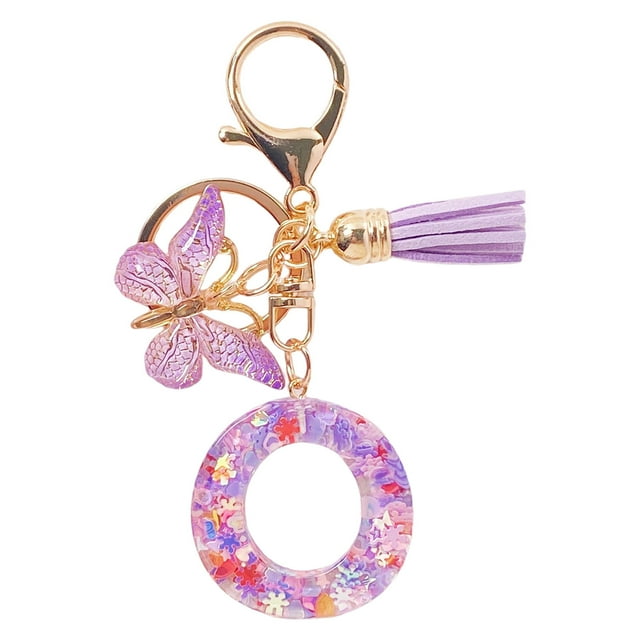 Initial Letter Keychains For Women Tassel Purple Cute Car Keychain For Wallet Backpack Bag