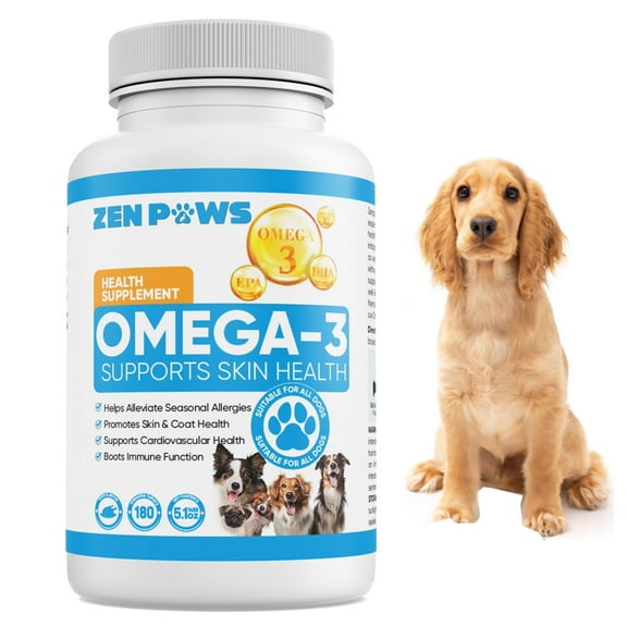 Omega 3 Fish Oil for Dogs - 180 Count Tablets – Helps Shedding, Skin Allergy, Itch and Dry Skin, Hot Spots - Joint Health