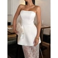 thumbnail image 4 of Strapless Peplum Crop Top with Sheer Lace Maxi Skirt for Cocktail Parties White L, 4 of 9