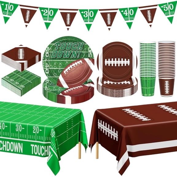 Football Party Decorations Serve 24, 99 Pcs Supplies, Disposable Dinner Plates Dessert Napkins Cups Tablecloth Banner for Game Day Favors Decor