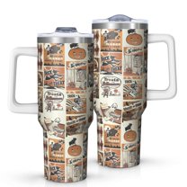 Vintage Halloween Poster Pattern Tumbler with Handle and Lid,40oz Double Wall Vacuum Insulated Tumbler,Cups Gift for Women and Men