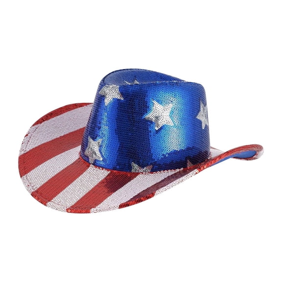 Bomd Patriotic American Flag Cowboy Hat, Red White Blue Stars & Stripes Design, Western Style Costume Hat for 4th of July, Independence Day, Memorial Day, Parties and Parades