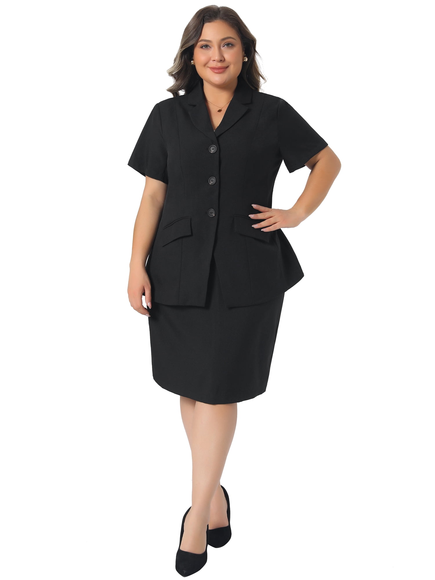 DARING DIVA Women's Plus 2 Piece Skirt Suit Set Formal Blazer Skirt 1X Black