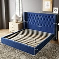 Jocisland King Bed Frame with Wingback Headboard, Velvet, Diamond Tuft