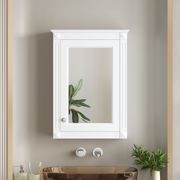 LiviNest 20" Bathroom Mirror Medicine Cabinet: Modern Wall Mounted Storage with Adjustable Shelf - White MDF & Solid Wood Soft Close Design for Small Spaces & Vacation Rentals