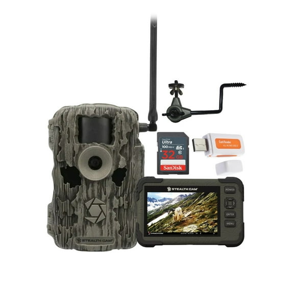Stealth Cam 36MP Fusion Max Cellular Trail Camera with 80 Feet Detection Range Bundle with SD Card Viewer, Camera Holder, 32GB Memory Card, and Card Reader (5 Items)