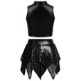thumbnail image 2 of Aiihoo Kids Girls Hip Hop Jazz Dance Outfits Sleeveless Metallic Crop Tops with Shiny Sequins Skirt Cheerleading Performance Outfits Black 16, 2 of 4