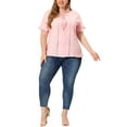 thumbnail image 2 of NOMADIC NOOK Women's Plus Size 2 Pieces Fringed Blouse Self Tie Neck Lace Hollow Out Ruffle Short Sleeve Summer Casual Tops 3X Pink/Blue, 2 of 6