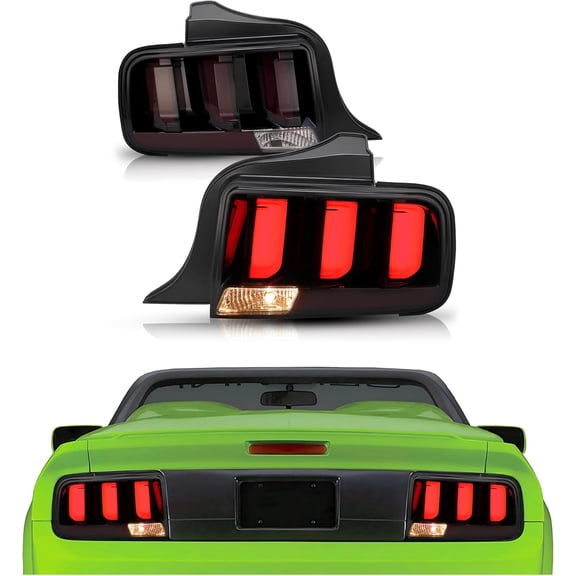 KOJEM Pair Tail Lights Compatible with 2005-2009 Ford Mustang Replacement for FO2800191 FO2801191 Rear Lights Tail Lamp w/LED Tube Driver & Passenger Side - Smoke Lens Black Housing