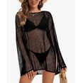 thumbnail image 2 of Women's Swimsuit Coverup Crochet Sheer Beach Dress Slit Long Sleeve Bathing Suit Cover Up, 2 of 9